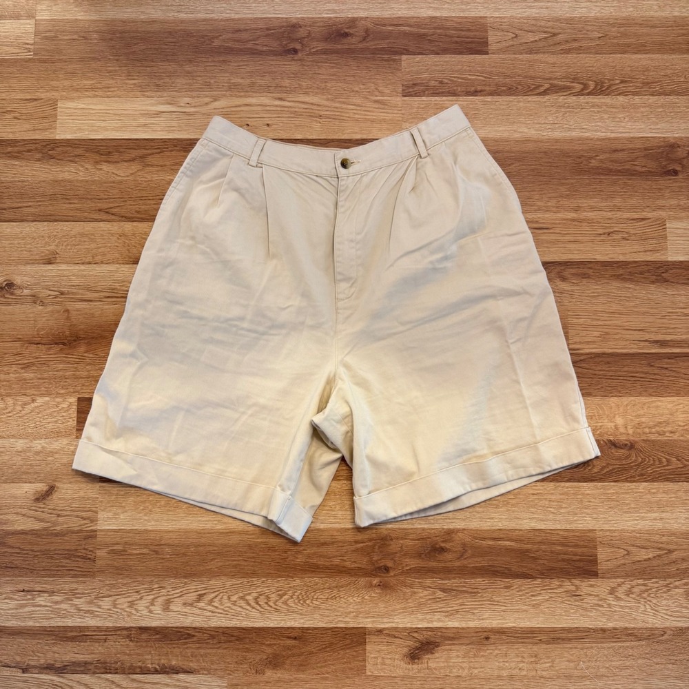 Lands' End Women's 16 Khaki Pleated Cotton Shorts Preppy‎ Resort Travel Classic
